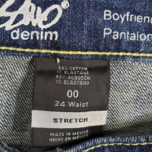 Mossimo Womens Shorts Sz 00 Boyfriend Raw Hem Dark Blue Denim Low Rise Destroyed - Picture 8 of 9